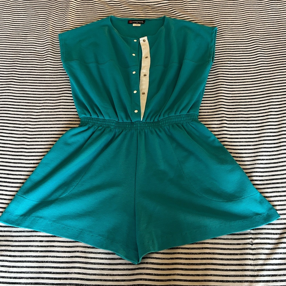 Comosport short teal jumpsuit romper size small vintage